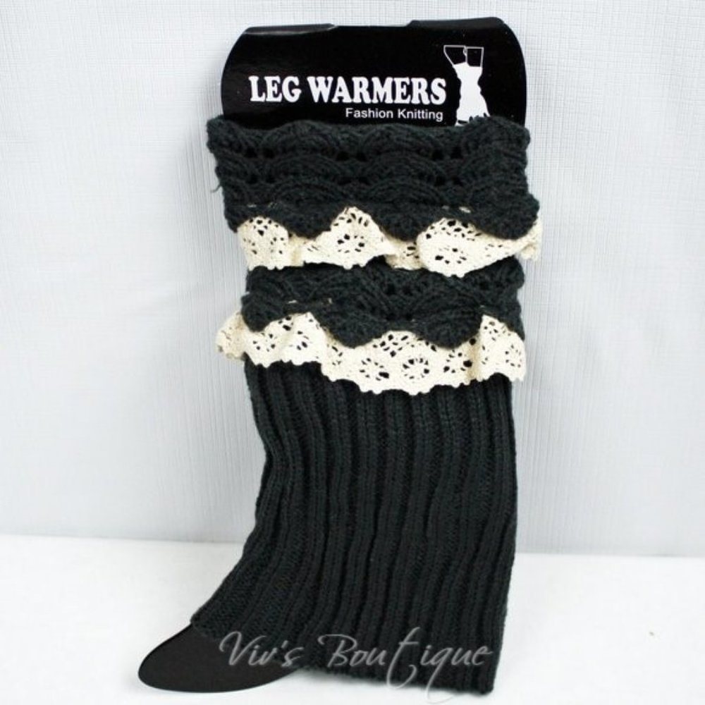 Grey Boot Cuff Leg Arm Warmer Lace Trim
